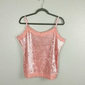 No Boundaries NoBo Juniors Size XXL 19 Sleeveless Pink Tank Top Lace Trim Fringe